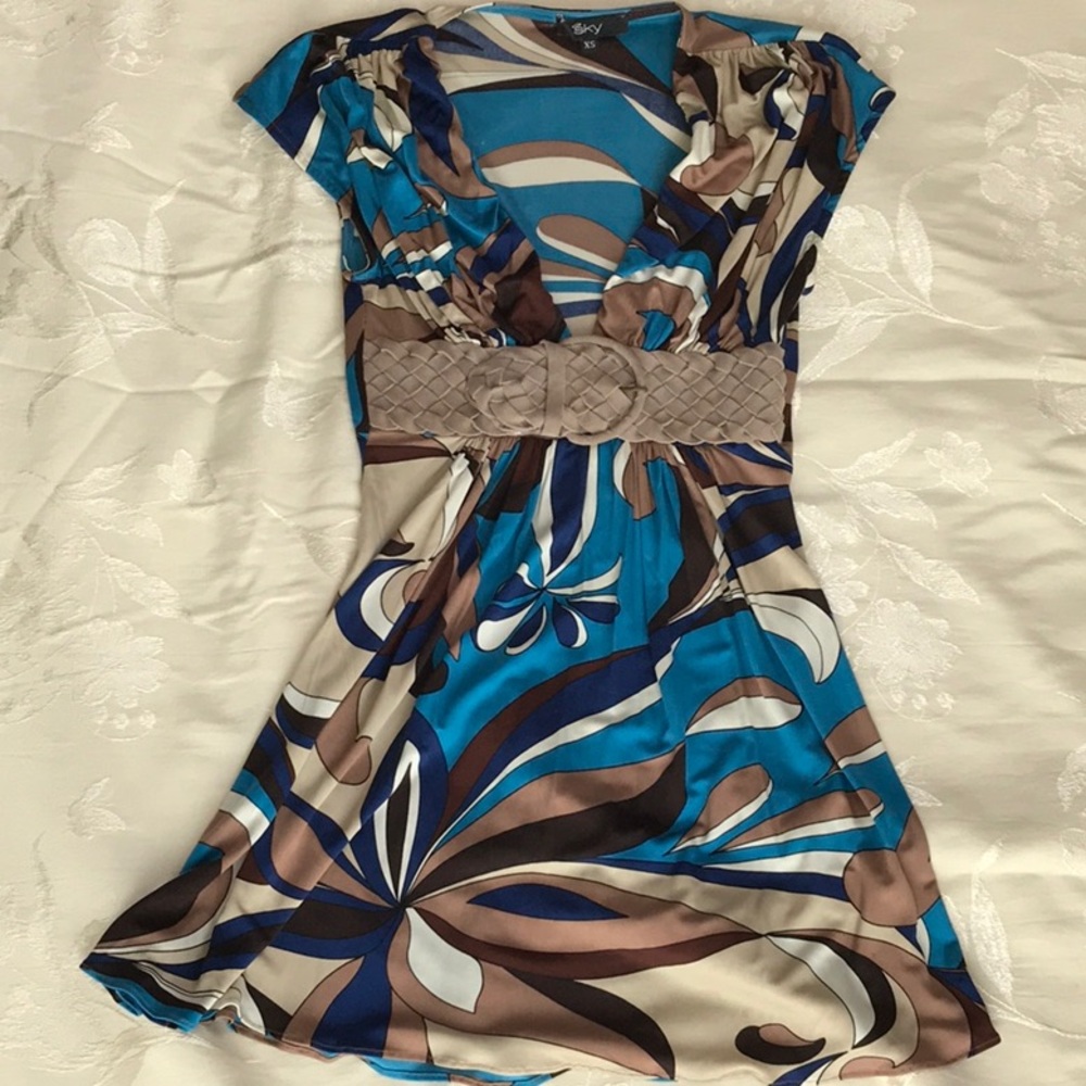 Sky belted mini-dress